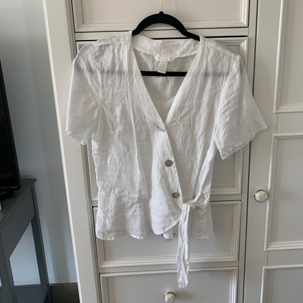 H&M white linen blouse